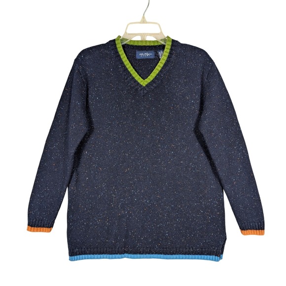 Kim Rogers Sport Sweaters - S‎ Vintage Kim Rogers Sweater Navy Speckled Knit V-Neck Color Trim Wool Blend